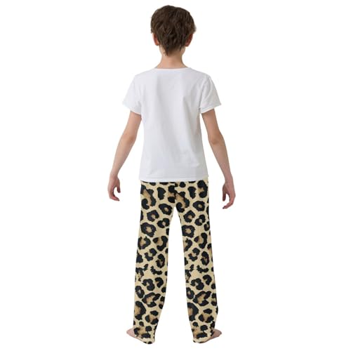 ZZXXB Leopard Print Boys Long Pants Soft Trousers Elastic Waist Kids Lounge Bottoms with Pockets S-XL3