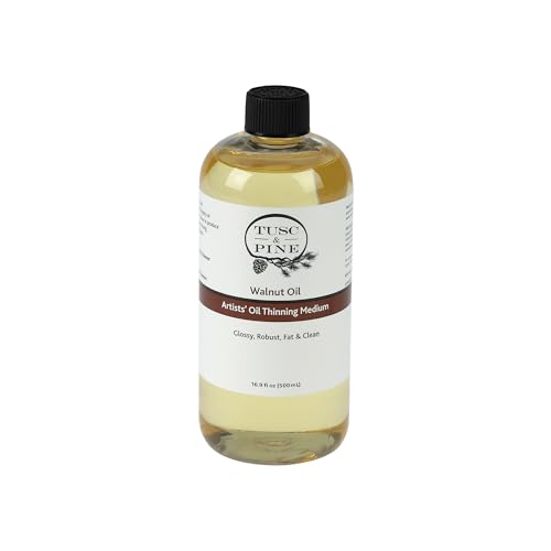 Tusc & Pine Walnut Oil for Painting - 16.9 Oz Bottle - Professional Artists' Paint Medium, Increase Sheen, Slows Drying Time, Solvent Free Thinner, Refined in Small Batches in North Carolina
