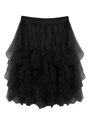 Wikoan Gonna in Tulle Trasparente da Donna Abito Asimmetrico alla Moda con Fodera Gonna a Pieghe Stile Principessa,Nero,S-M
