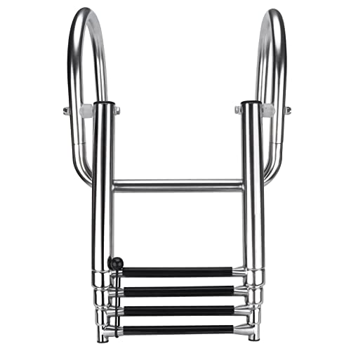 image for Hoffen 4 Step Pontoon Boat Ladder, Stainless Steel Telescoping Folding