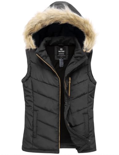 wantdo Women's Insulated Thicken Quilted Vest Padding Hooded Puffer Vest (Black, Medium)
