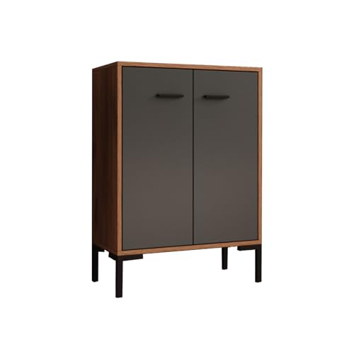 MB Muebles Bonitos | Sideboard Wohnzimmer möbel | Aufbewahrungsschrank | Kleiner Schränk | Breite 60 x Höhe 84 x Tiefe 30 cm | Modern | Farbe Walnuss und Grau | Lander L15