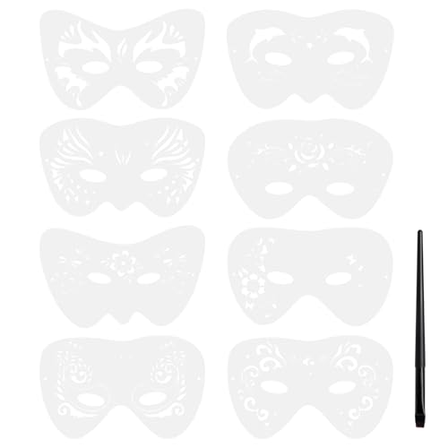 APOMOONS 8 pezzi stencil truccabimbi sugli occhi per il trucco del viso, face painting bambini adulti, modelli per il trucco dei bambini con pennello eyeliner nero, riutilizzabili per del viso