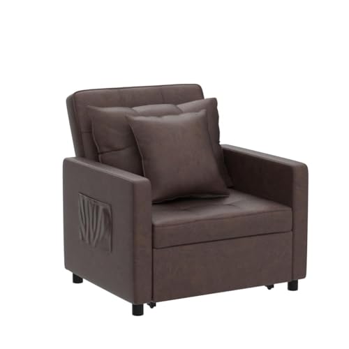 XSPRACER-Updated-Convertible-Chair-Bed-Sleeper-Chair-Bed-3-in-1-Stepless-Adjustable-BackrestArmchair-Sofa-Bed-PU-Imitation-Brown-Single-One XSPRACER Updated Convertible Chair Bed Sleeper Chair Bed 3 in 1 Stepless Adjustable BackrestArmchair Sofa Bed PU Imitation Brown Single One
