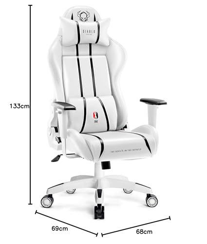 DIABLO Sedia Gaming Ergonomica X-One 2.0 | Poltrona Gaming con Braccioli Regolabili, Supporto Lombare, Funzione di Inclinazione | Sedia Gamer, Gaming Chair 136 kg | Normal (L) | Bianco-Nero - Immagine 1