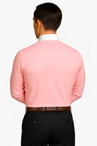 Image of Men's Premium Cotton Formal Dress Shirt - White Collar & French Cuffs with Cufflinks | Solid White, Micro Check & Striped for Office, Wedding