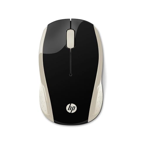 HP 200 - Ratón inalámbrico (1000 PPP, 3 Botones y Rueda, Tecnología LED Roja, Conexión Inalámbrica,Baterías AAA 12 Meses de Duración, Windows, Mac OS y Chrome OS), Dorado