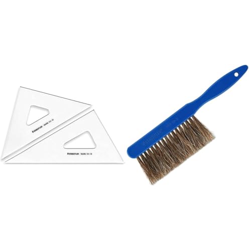 【セット買い】ステッドラー(STAEDTLER) 三角定規 製図 セット マルス 30cm 964 30 + 製図 ブラシ 馬毛 1本 989 01-3