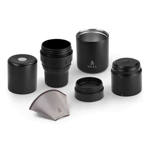 Image of VSSL - Nest Pour Over Coffee Kit | Coffee Maker for Camping | All-In-One Travel Pour Over | Transportable Dripper, Two 10oz Stainless Steel Travel Mugs | Compact Storage & Adventure Ready | Black