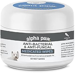 Smiling Paws Pets Antibacterial & Antifungal Wipe for Dogs & Cats – Contains Ketoconazole & Chlorhexidine - Dog Skin Yeast Infection Treatment for Ringworm, Pyoderma, Bacteria & Fungus. 50ct.