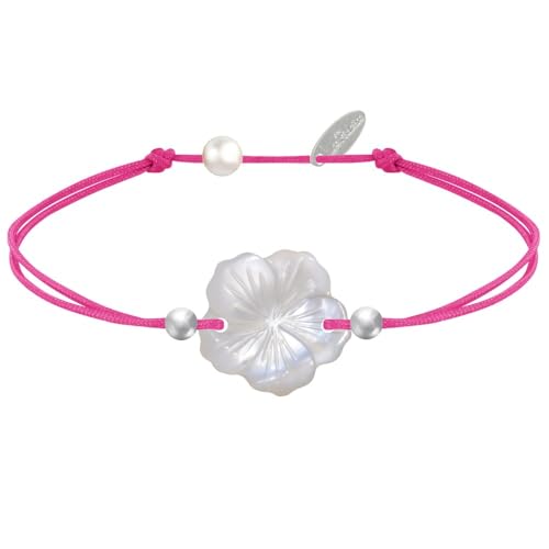 LES POULETTES BIJOUX - Bracelet Lien Fleur de Nacre Ivoire et Perles d'Argent 925 - Classics - Fuchsia