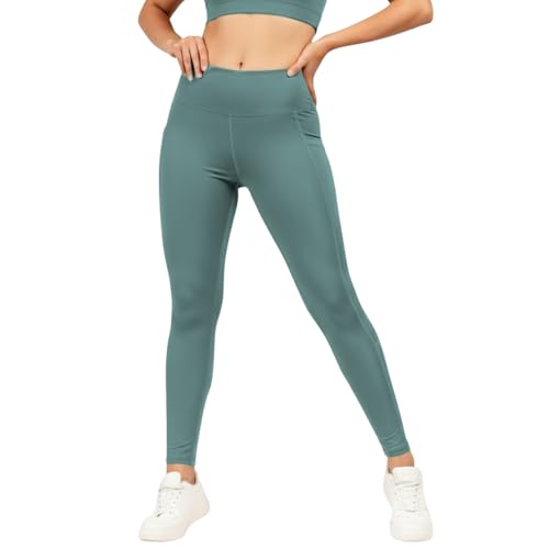 Image of NINQ high Waist Women Gym Compression Pants for Workout with Pocket, Yoga & Exercise, Active Wear Legging Sports Tights Trousers with Comfortable Fit for Running, Jogging & Training