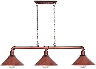 LEDSone Industrial 3 Way Vintage Retro Style Steampunk Pipe Light Bar with Lamp Shade Pendant Light Fitting Metal Pipe Lighting Ceiling Light for Pub Restaurants BAR UK(Rustic Red)