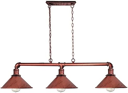 LEDSone Industrial 3 Way Vintage Retro Style Steampunk Pipe Light Bar with Lamp Shade Pendant Light Fitting Metal Pipe Lighting Ceiling Light for Pub Restaurants BAR UK(Rustic Red)