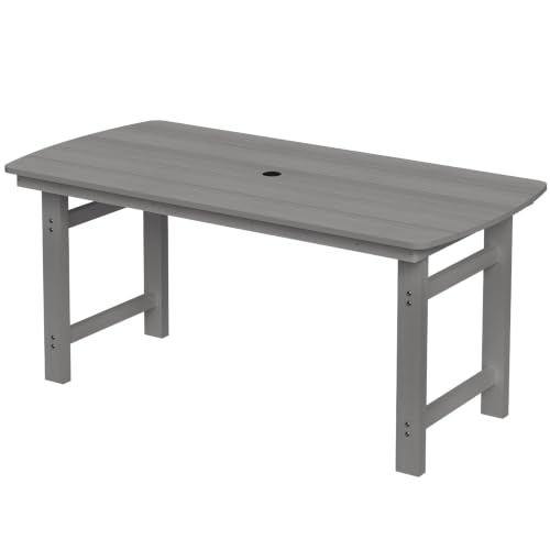 Image of Outdoor Rectangle Dining Table, Heavy-Duty HDPE Table for 6, Weatherproof Patio Table with Umbrella Hole, Rounded Corners for Safety, Grey