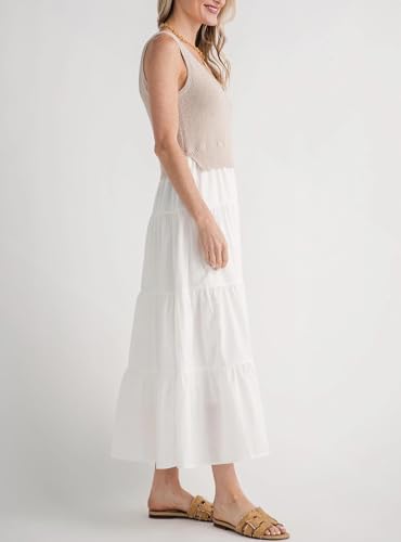 Women's V Neck Sleeveless Midi Dress Patchwork Knit Casual Long Flowy Summer Tank Dress3