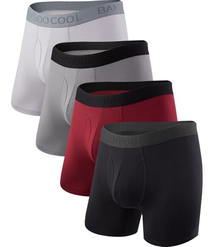 Image of BAMBOO COOL Men's Underwear Boxer Briefs Fly with Built-in 3D Pouch Comfortable Cool Underwear for Men 4 Pack