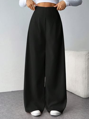 MakeMeChic Women's Wide Leg Pants High Waist Loose Fit Zipper Casual Going Out Trousers3