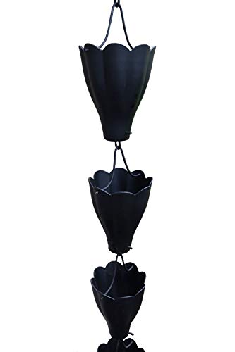 Black XL Aluminum Scallops Cups Rain Chain with Installation Kit (9 Foot)