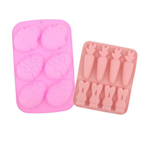 Moldes Silicona Pascua, GHUAP Paquete de 2 Stampi in Silicone Pasquale, Incluye Formas de Conejos, Zanahorias y Huevos, para Huevos de Pascua, Chocolate, Caramelo, Antiadherente, Reutilizable