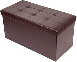 BRIAN & DANY Folding Ottoman Bench Storage Box with Lid, Large Storage Seat Faux Leather Footstool Toy Storage Box, Brown, 76 x 38 x 38 cm