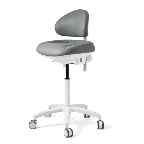 JMU Dental Stool Adjustable Height Rolling Stool with Backrest 350lbs Load Capacity Microfiber Leather for Medical Clinic Lab Tattoo Salon Grey