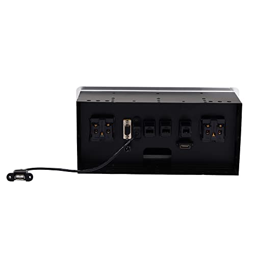 BOXNUBE Fliptop Box Cable Cubby Extension Board with Universal Power Socket, LAN, Telephone (CAT3 / RJ11), HDMI, VGA, AUX, USB Ports (Silver)