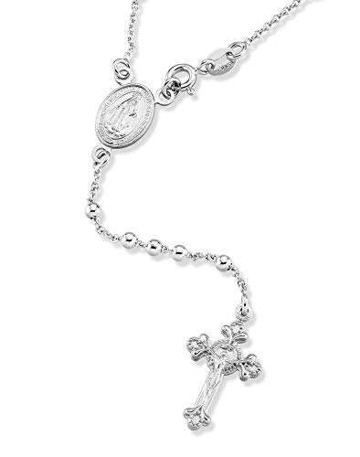 Miabella Italian 925 Sterling Silver or 18K Gold Plated Rosary Bead Cross Y Necklace Chain for Women4