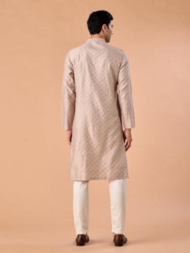 Image of Manyavar Men's Viscose Blend Digital Leaf Print Kurta Set (2pcs)