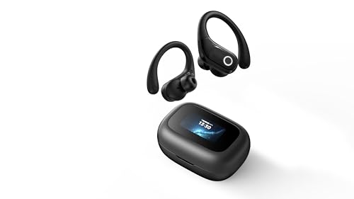 jaddsa Wireless Earbuds, Sport Ear Buds with Smart Touchscreen Case, Bluetooth 5.4 Over-Ear Headphones, IPX7 Waterproof for Running, Workout and Gym, Black