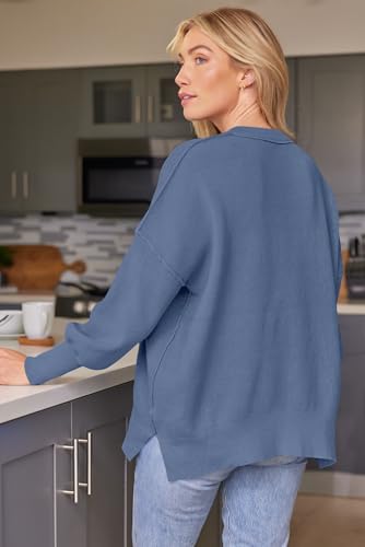 Image of LILLUSORY Women's Oversized Batwing Sweaters 2026 Fall Outfits Trendy Crewneck Knit Side Slit Fashion Pullover Tops
