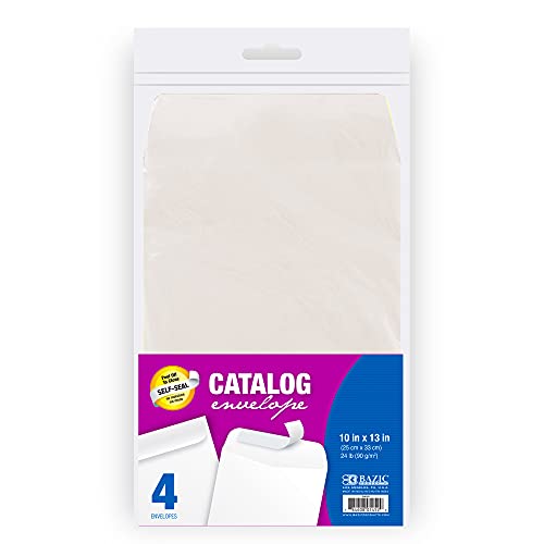 Bazic White Catalog Mailing Envelope 10" X 13", Self Seal Clasp Envelopes, Peel & Seal Envelope For Home Office School (4/Pack), 1-Pack #TOP28