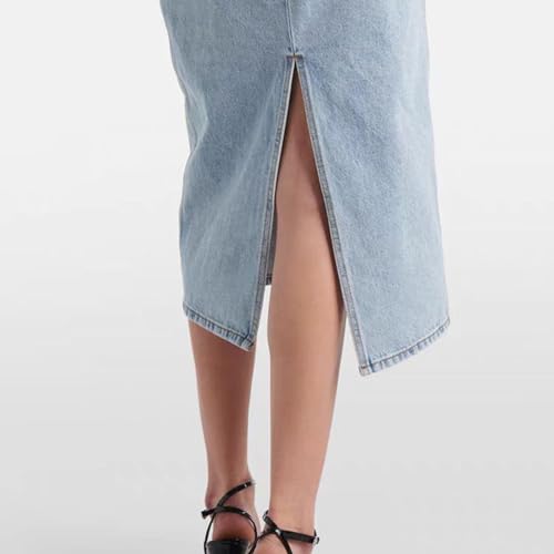 Women's 3D Floral High Waist Denim Pencil Skirt Casual Bodycon Ruffled Wrap Party Jean Midi Skirt 6