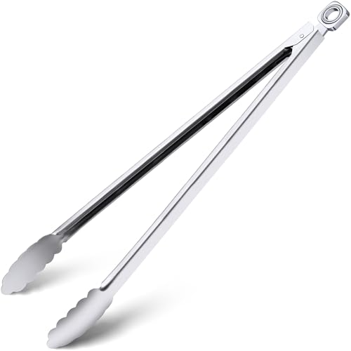 Grill Tongs - 17 Inch Extra Long BBQ Tongs Heat Resistant Stainless Steel Kitchen Tong Heavy Duty Metal Locking Tong for Cooking Grilling BBQ/Barbecue Food (All Metal - 17)