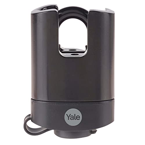 Image of YALE Y221B /52 /125 /1 - Brass Closed Shackle Padlock (51mm) - Black Outdoor Weatherproof Lock for Chain, Door, Gate, Toolbox - 3 Keys - HIGH Security