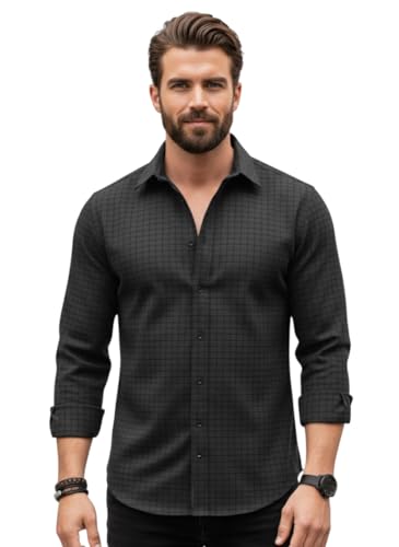 Image of Amazon Brand - INKAST Men's Slim Fit Button Down Dress Shirts Textured Long Sleeve Casual Hawaiian Shirt