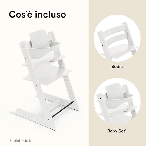 Seggiolone Tripp Trapp Di Stokke, White - Include Sedia + Baby Set 2 Per Bambini Tra 6-36 Mesi - Regolabile, Ergonomico E Facile Da Pulire - 7