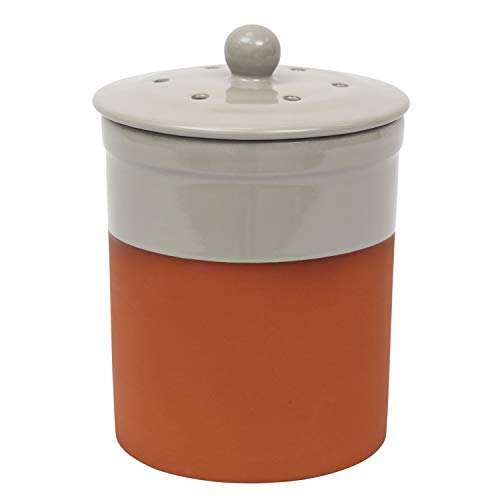 Terracotta Ceramic Kitchen Compost Caddy (Pale Grey) - Chetnole ceramic composting Bin for Food Waste Recycling