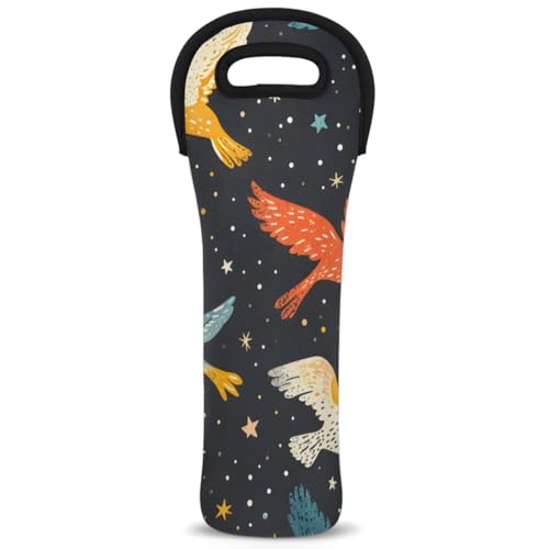 Neoprene Wine Tote Carrier Bag for Wine,Water, Champagne, Beer, Baby Bottles 15.6 x 5.1 Inches, Protective Wine Bag,Birds
