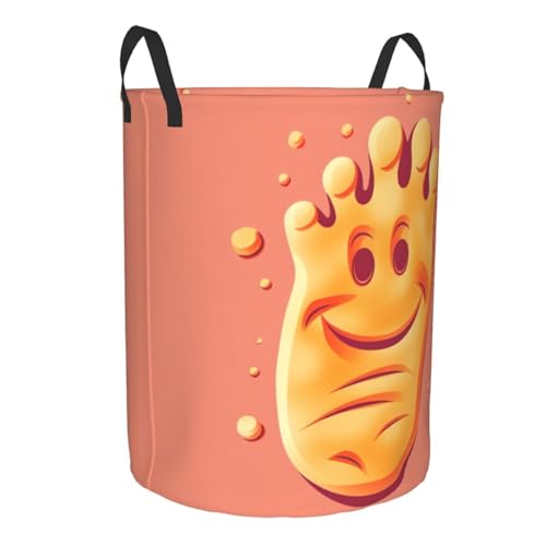 Happy foot print Circular Hamper Waterproof Storage Bin Organizer Basket Laundry Hamper With Handles For Clothes Toys Small