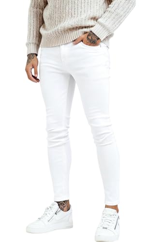 GINGTTO White Skinny Jeans Men Slim Fit Stretch Jeans 36×30