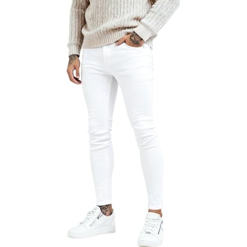 GINGTTO Men's Ripped Jeans Slim Fit Skinny Stretch Jeans Pants 35W x 28L White