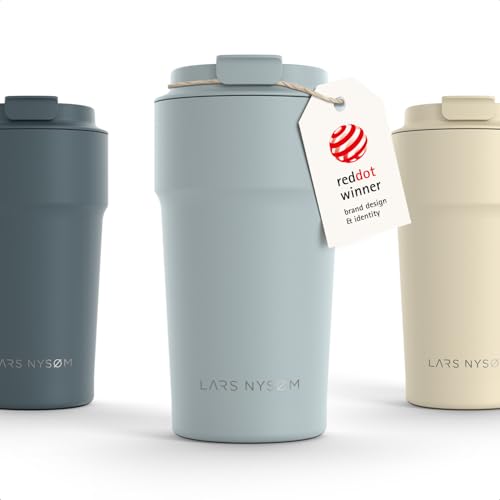 Image of LARS NYSOM Thermo Coffee Mug to go 17oz | Travel Mug 0.5 Liter with Insulation | Silicone grip base | Leak Proof Stainless Steel Tumbler for Coffee and Tea on the Go (Powder Sky Blue, 17oz)