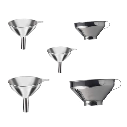 CIYODO 5pcs Stainless Steel Jam Funnels Wide Mouth Mini Bottles Funnel Set for Kitchen Use