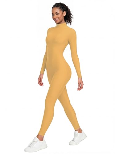 Image of Adult High Neck Long Sleeve Dance Unitard for Women Bodysuits Full Body Leotard Spandex Catsuit