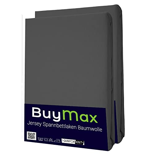 Buymax Spannbettlaken 140x200cm Baumwolle 100% Spannbetttuch Bettlaken Jersey, Matratzenhöhe bis 25 cm, Farbe Anthrazit ÖKO TEX Standard – Bild 3