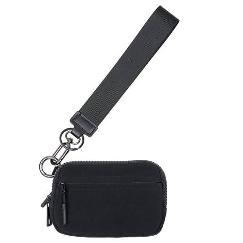 YDF 2nd Gen RFID Blocking Small Wallet for Women Nylon Wristlet Coin Purse with ID Window & Lipstick Holder 3-Zipper Mini Keychain Pouch Black