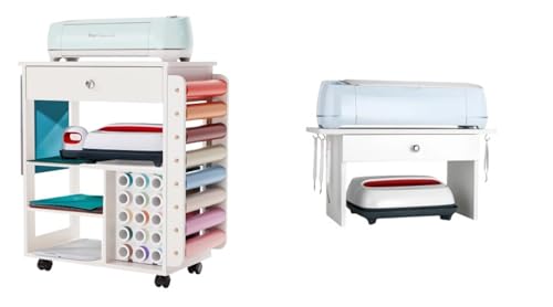 Rolling Storage Cart and Desktop Storage Stand for Cricut Machines, Rolling Craft Organizer with Vinyl Roll Holder and Tools Holder Organizer for Craft Room Organization