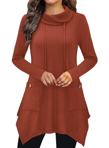 Image of Bulotus Womens Sweaters 2025 Winter Cowl Neck Long Asymmetrical Tunic Sweaters for Leggings Holiday Vacation Tops