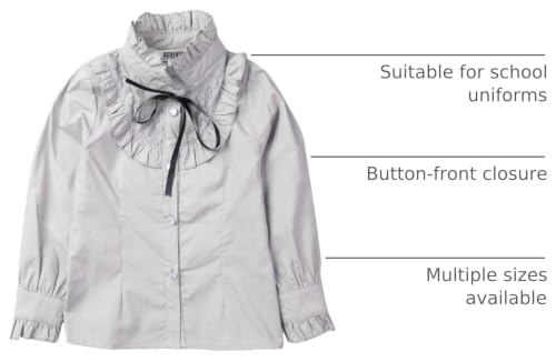 Image of OCHENTA Girls Ruffle Collar Blouse Button Down School Uniform Shirt | 100% Cotton, Ruffle Stand Collar, Bow, Lace Trim, Victorian Inspired, Girls Shirt for School, Concerts, Photos & Holiday